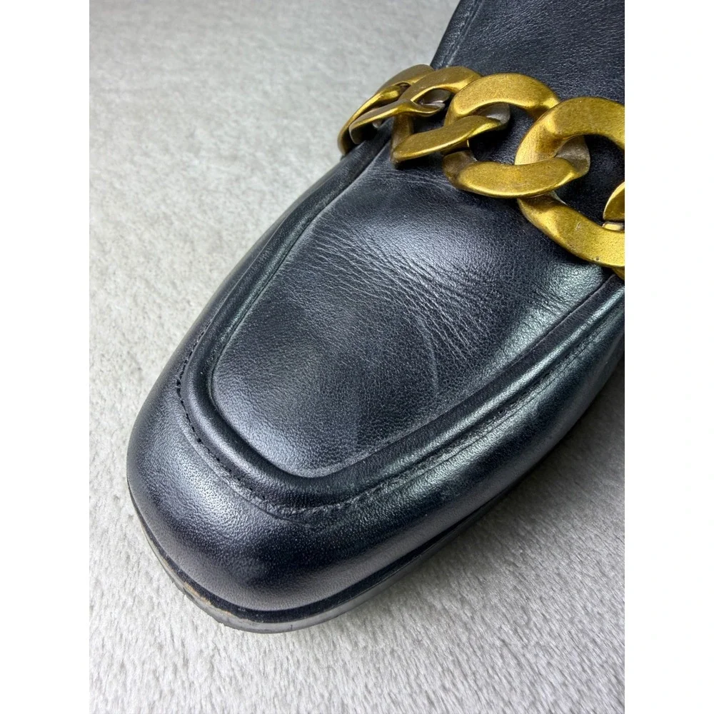 Vionic Mizelle Black Leather Chain Link Loafers Size 6.5 Square Toe Flats Womens